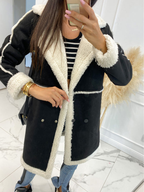 Blue Zone Planet | solid color thickened sherpa splicing coat jacket BLUE ZONE PLANET