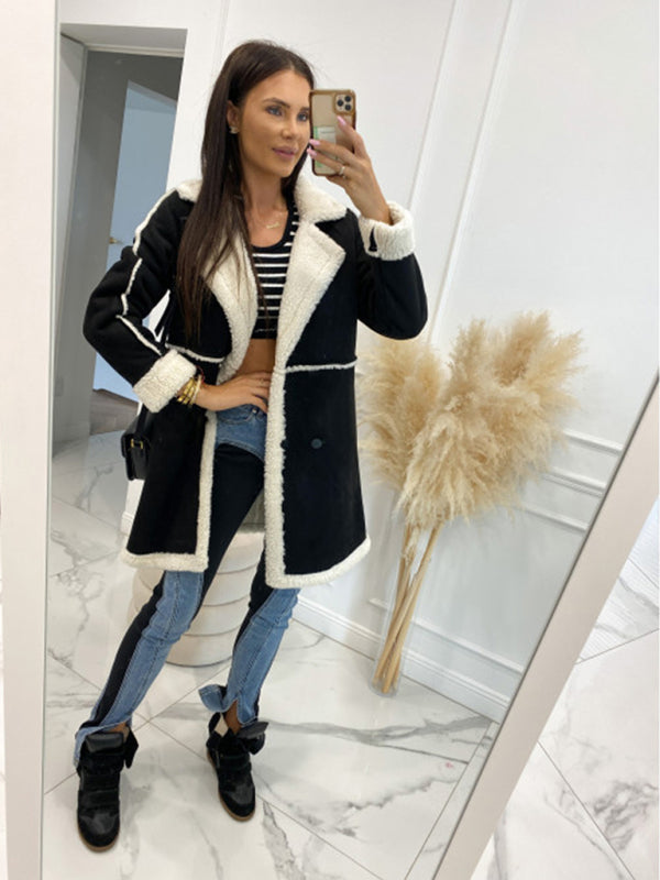 Blue Zone Planet | solid color thickened sherpa splicing coat jacket BLUE ZONE PLANET