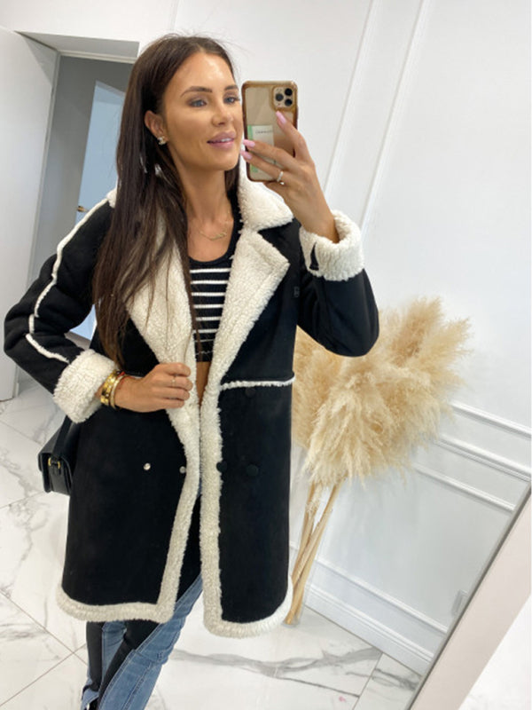 Blue Zone Planet | solid color thickened sherpa splicing coat jacket BLUE ZONE PLANET