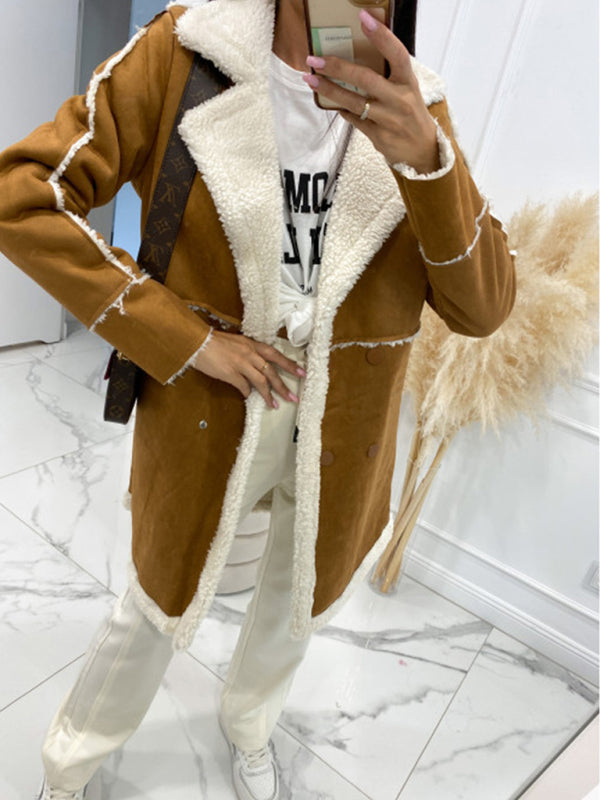 Blue Zone Planet | solid color thickened sherpa splicing coat jacket BLUE ZONE PLANET