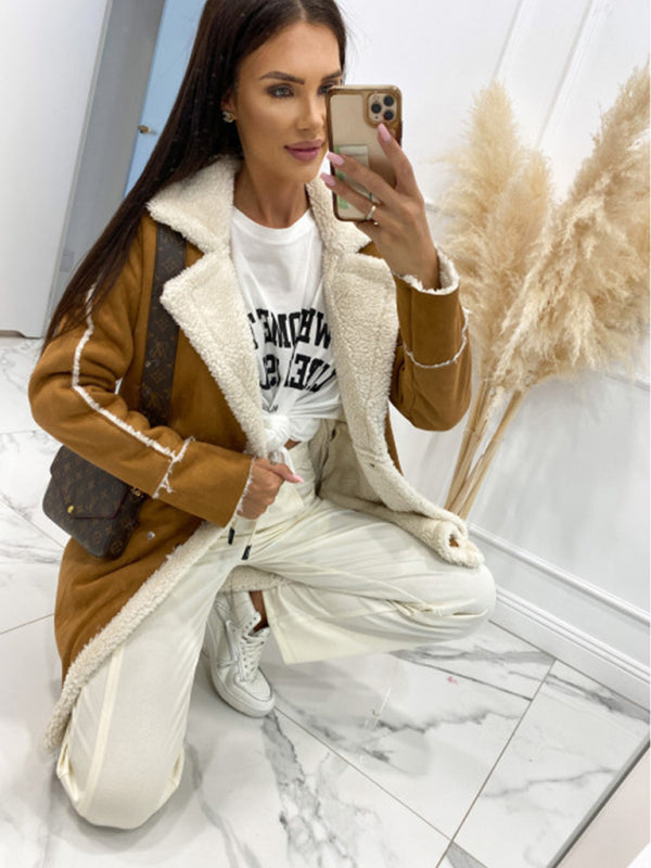 Blue Zone Planet | solid color thickened sherpa splicing coat jacket BLUE ZONE PLANET
