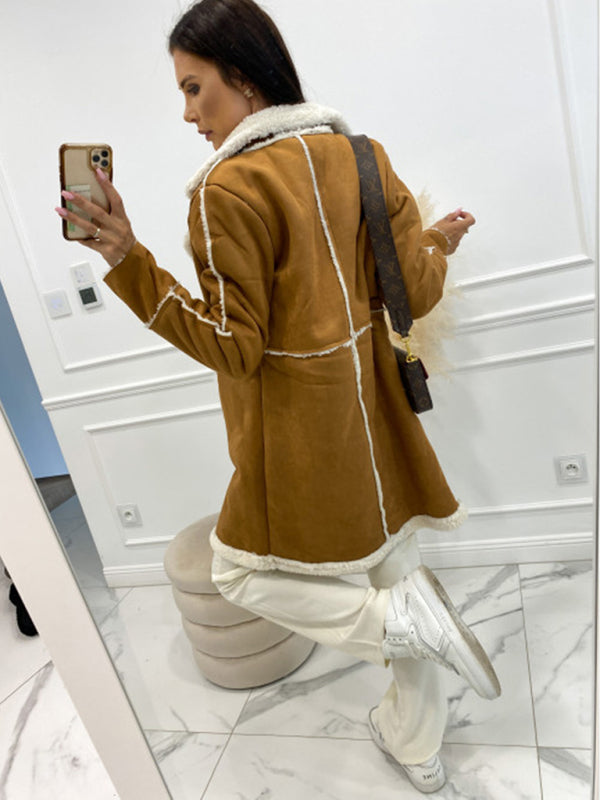 Blue Zone Planet | solid color thickened sherpa splicing coat jacket BLUE ZONE PLANET