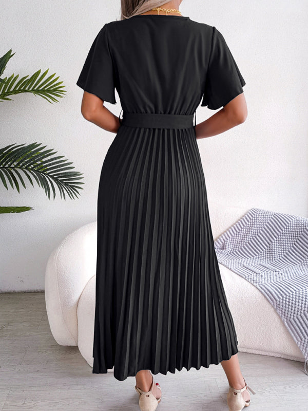 Blue Zone Planet | Crossover V-neck pleated midi dress with wide hem kakaclo