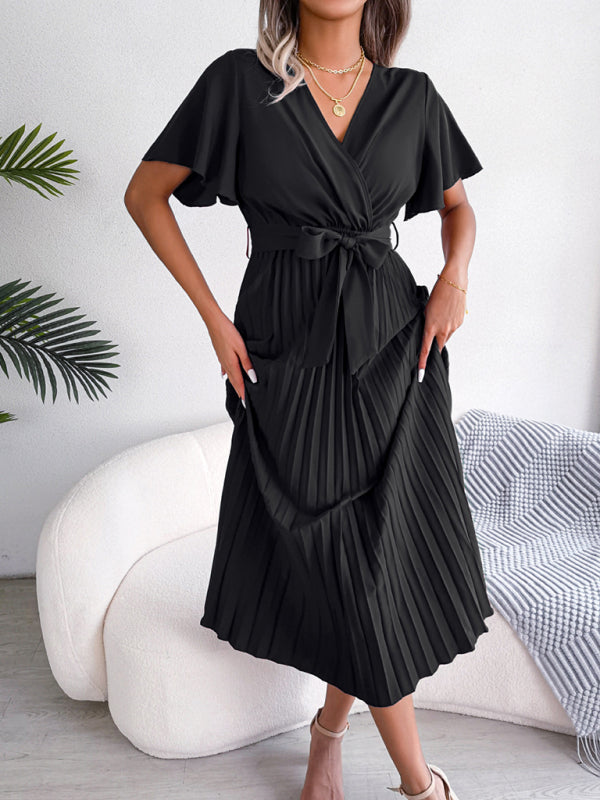Blue Zone Planet | Crossover V-neck pleated midi dress with wide hem kakaclo