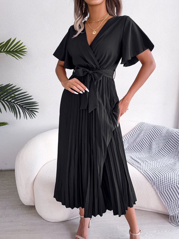Blue Zone Planet | Crossover V-neck pleated midi dress with wide hem kakaclo