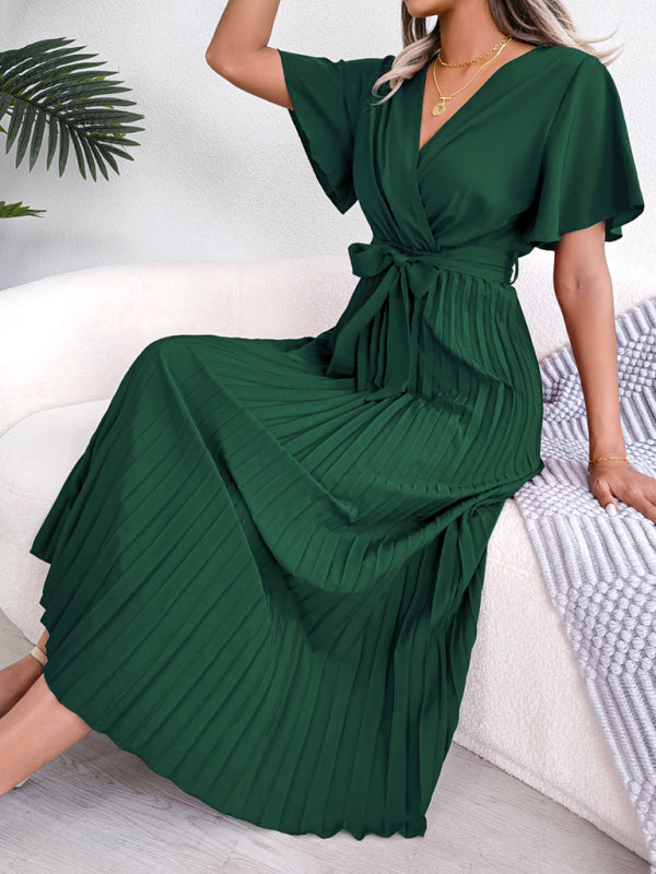 Blue Zone Planet | Crossover V-neck pleated midi dress with wide hem kakaclo