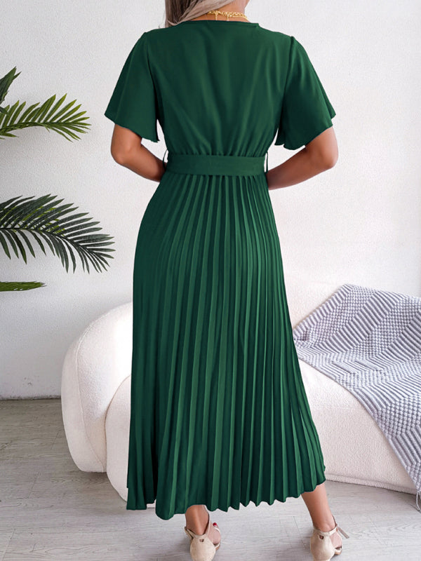 Blue Zone Planet | Crossover V-neck pleated midi dress with wide hem kakaclo