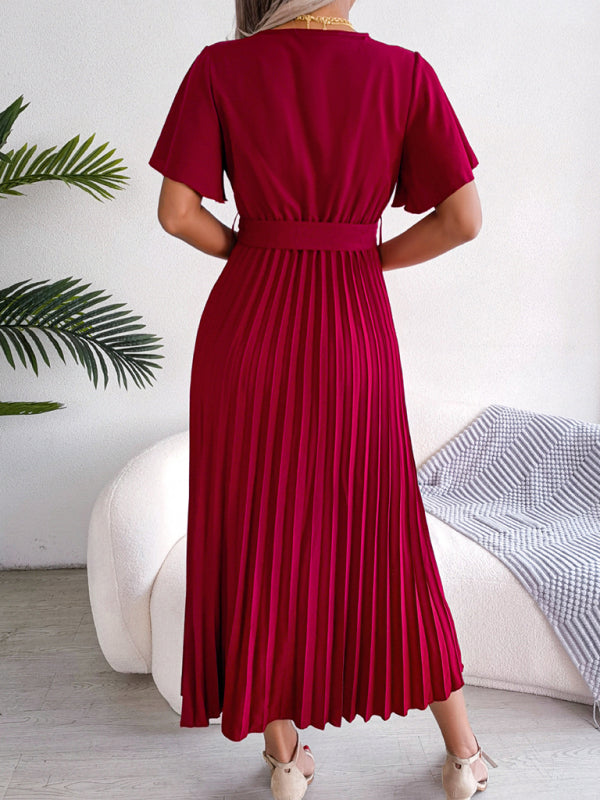 Blue Zone Planet | Crossover V-neck pleated midi dress with wide hem kakaclo