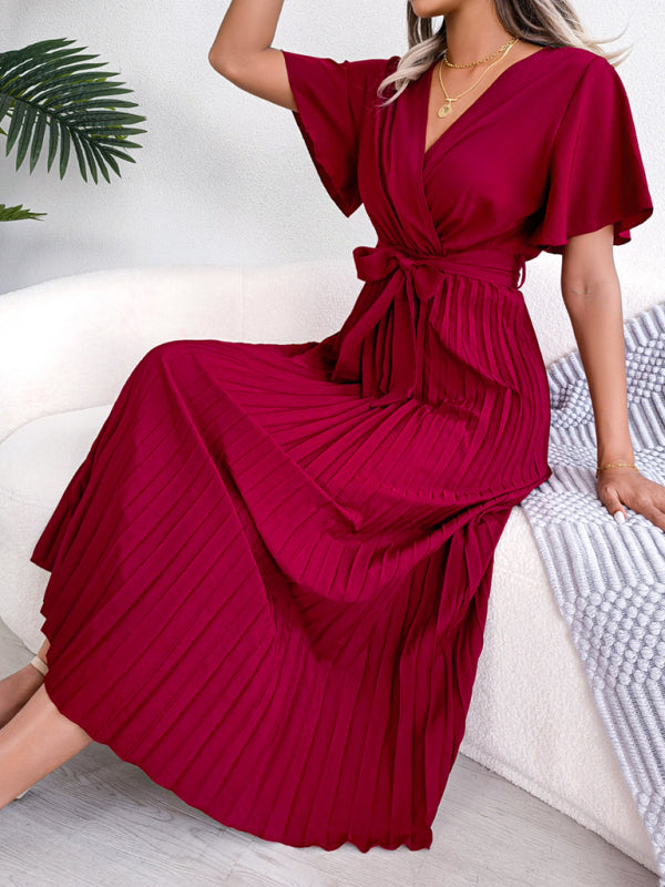 Blue Zone Planet | Crossover V-neck pleated midi dress with wide hem kakaclo