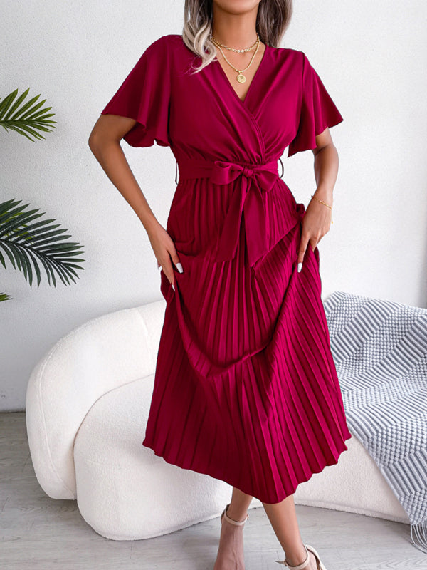 Blue Zone Planet | Crossover V-neck pleated midi dress with wide hem kakaclo