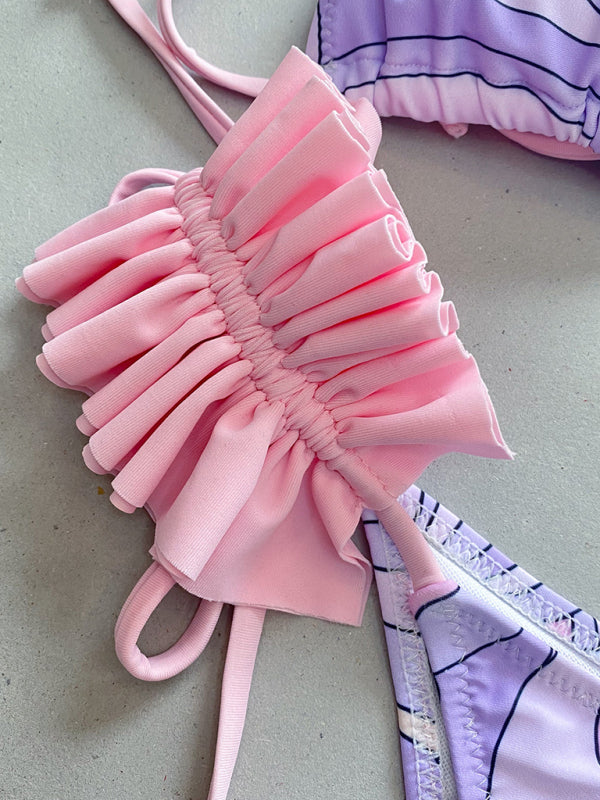 Blue Zone Planet |  three-piece bikini ruffled edge split swimsuit BLUE ZONE PLANET