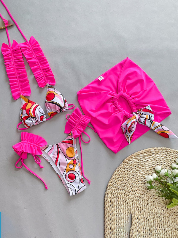 Blue Zone Planet | three-piece bikini ruffled edge split swimsuit BLUE ZONE PLANET