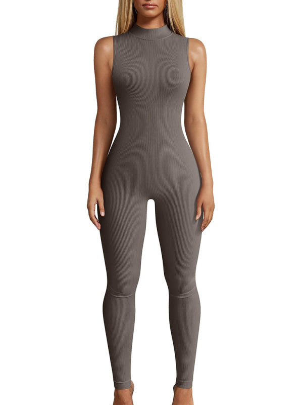 Blue Zone Planet |  Nina's Slim Fit Ribbed Sleeveless Turtleneck Yoga Jumpsuit BLUE ZONE PLANET