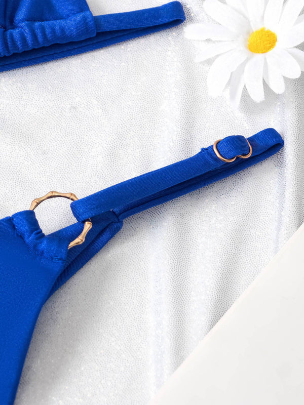 Blue Zone Planet |  metal ring beach strap spaghetti strap two-piece bikini BLUE ZONE PLANET