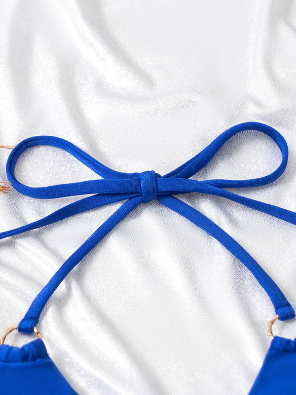 Blue Zone Planet |  metal ring beach strap spaghetti strap two-piece bikini BLUE ZONE PLANET