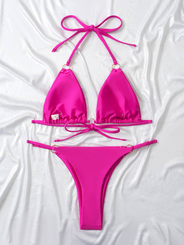 Blue Zone Planet |  metal ring beach strap spaghetti strap two-piece bikini BLUE ZONE PLANET