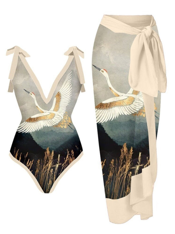 Blue Zone Planet | Beach wrap skirt spaghetti strap one-piece bikini kakaclo