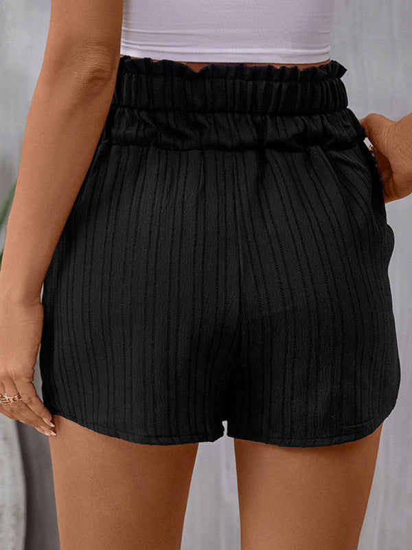 Versatile Pocket High Waist Button Pleated Elastic Waist Shorts BLUE ZONE PLANET