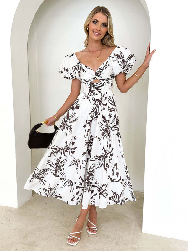 Blue Zone Planet | Slim Fit Printed Puff Sleeve Swing Dress BLUE ZONE PLANET