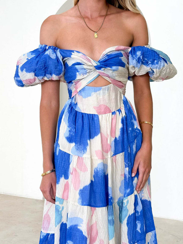 Blue Zone Planet | Slim Fit Printed Puff Sleeve Swing Dress BLUE ZONE PLANET