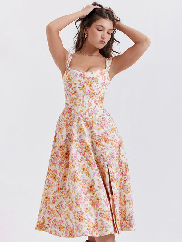 Blue Zone Planet | Slim Spaghetti Strap Slit Floral Dress BLUE ZONE PLANET
