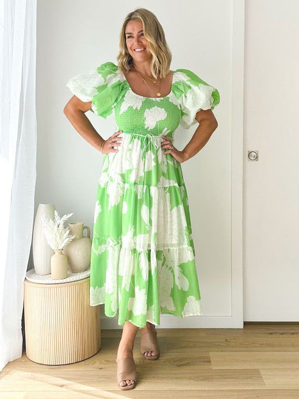 Blue Zone Planet | Elegant Printed One Shoulder Puff Sleeve Dress BLUE ZONE PLANET