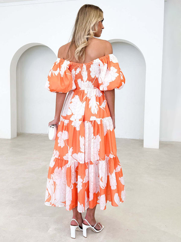 Blue Zone Planet | Elegant Printed One Shoulder Puff Sleeve Dress BLUE ZONE PLANET