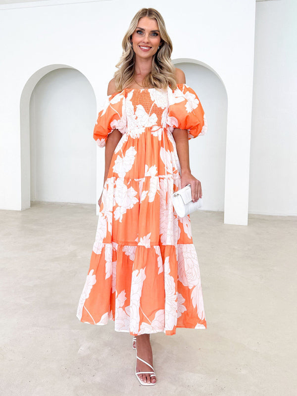 Blue Zone Planet | Elegant Printed One Shoulder Puff Sleeve Dress BLUE ZONE PLANET