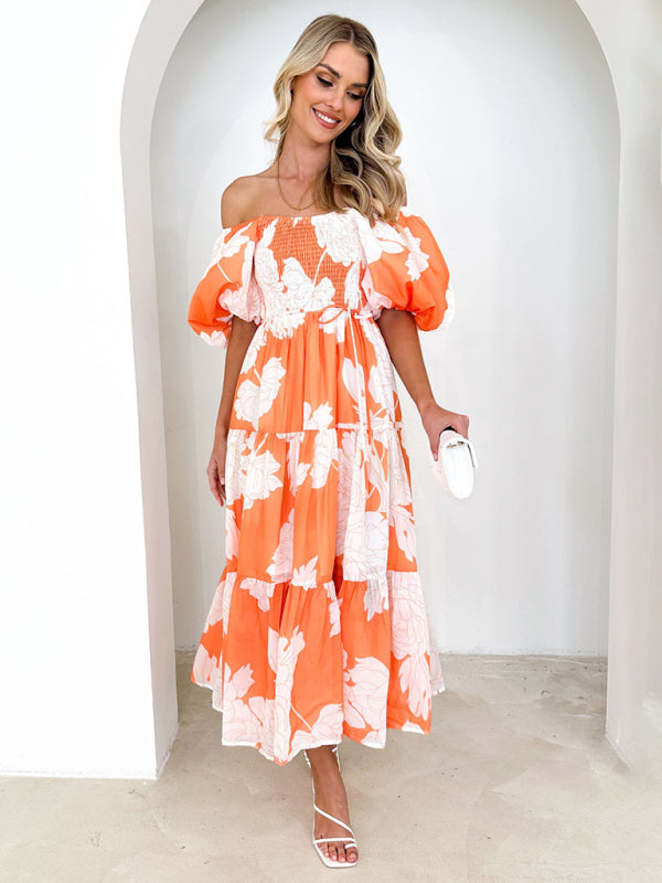 Blue Zone Planet | Elegant Printed One Shoulder Puff Sleeve Dress BLUE ZONE PLANET