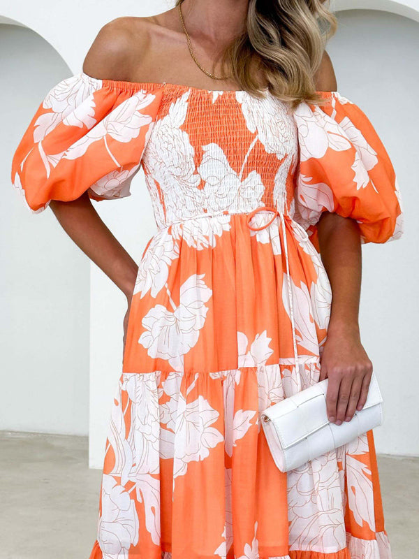 Blue Zone Planet | Elegant Printed One Shoulder Puff Sleeve Dress BLUE ZONE PLANET