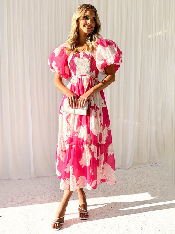 Blue Zone Planet | Elegant Printed One Shoulder Puff Sleeve Dress BLUE ZONE PLANET