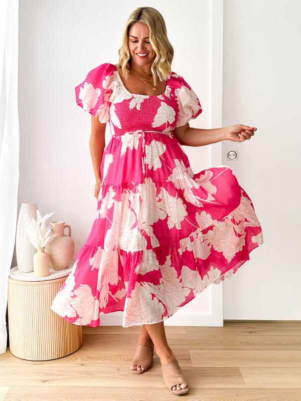 Blue Zone Planet | Elegant Printed One Shoulder Puff Sleeve Dress BLUE ZONE PLANET