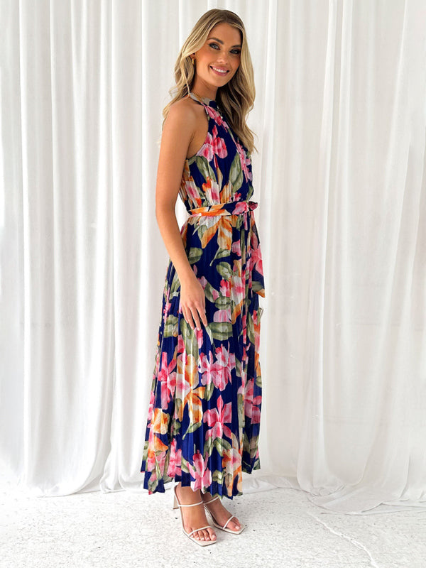 Blue Zone Planet | Halterneck Sleeveless Printed Vacation Swing Dress BLUE ZONE PLANET