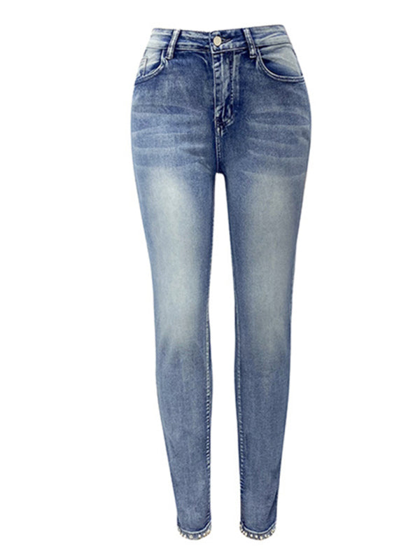 Blue Zone Planet | washed beaded denim pencil pants BLUE ZONE PLANET