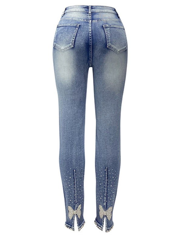Blue Zone Planet | washed beaded denim pencil pants BLUE ZONE PLANET