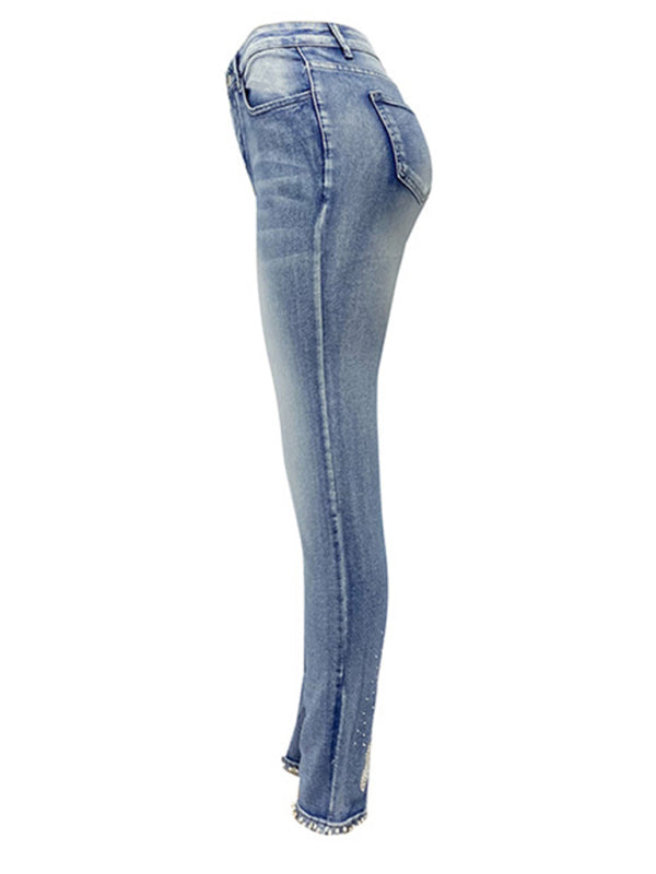 Blue Zone Planet | washed beaded denim pencil pants BLUE ZONE PLANET