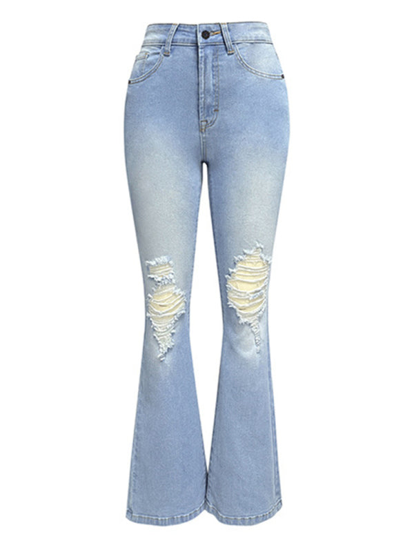 Blue Zone Planet | washed ripped high-waisted denim wide-leg trousers BLUE ZONE PLANET