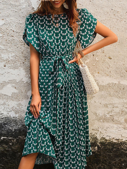 Blue Zone Planet |  Floral Print Short Sleeve Dress BLUE ZONE PLANET