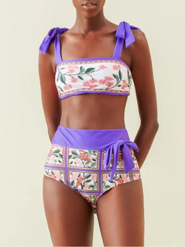 Blue Zone Planet | hip-hugging colorblock printed beach sun protection three-piece swimsuit BLUE ZONE PLANET
