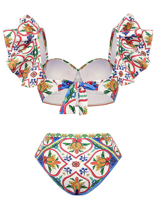 Blue Zone Planet | Ruffled Enamel Print Beach Resort Swimsuit Suit BLUE ZONE PLANET