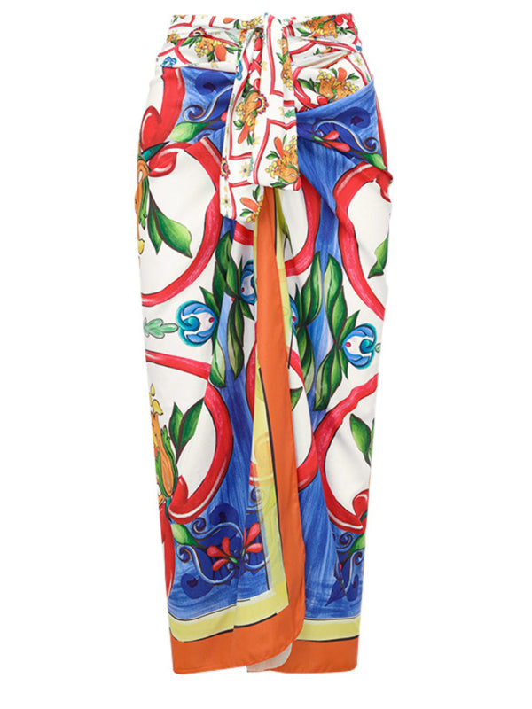 Blue Zone Planet | Ruffled Enamel Print Beach Resort Swimsuit Suit BLUE ZONE PLANET