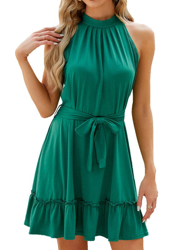 Blue Zone Planet | halter neck strap pleated sleeveless solid color dress BLUE ZONE PLANET