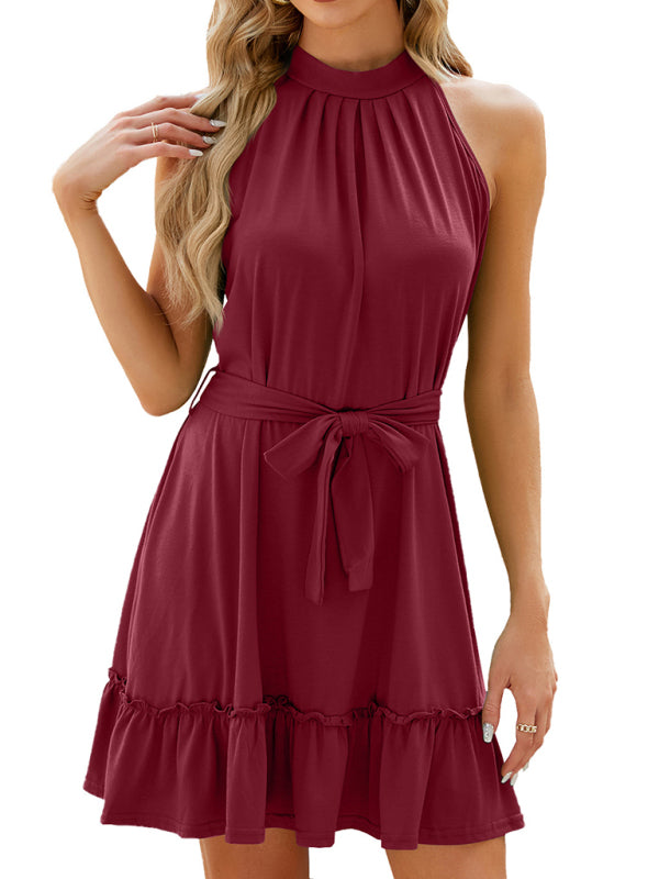 Blue Zone Planet | halter neck strap pleated sleeveless solid color dress BLUE ZONE PLANET