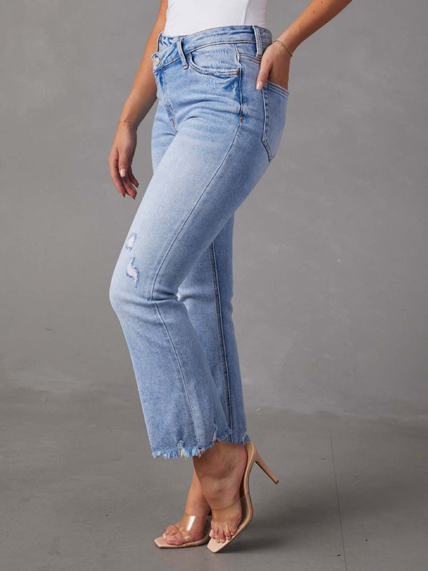 Blue Zone Planet | style simple ripped light color jeans BLUE ZONE PLANET