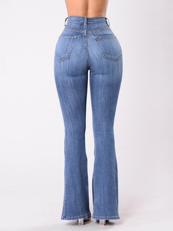 Blue Zone Planet | high-waist washed button slim fit slightly flared wide-leg denim trousers BLUE ZONE PLANET