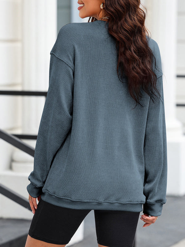 Sarah's Ribbed Knit Loose Sweatshirt Blue Zone Planet