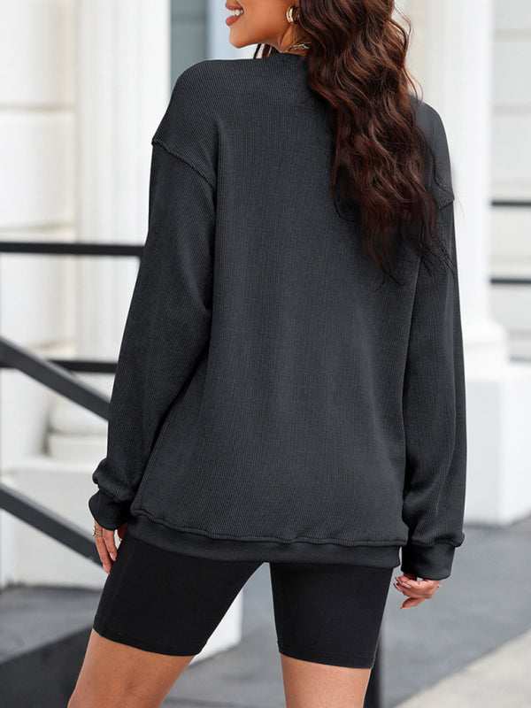 Sarah's Ribbed Knit Loose Sweatshirt Blue Zone Planet