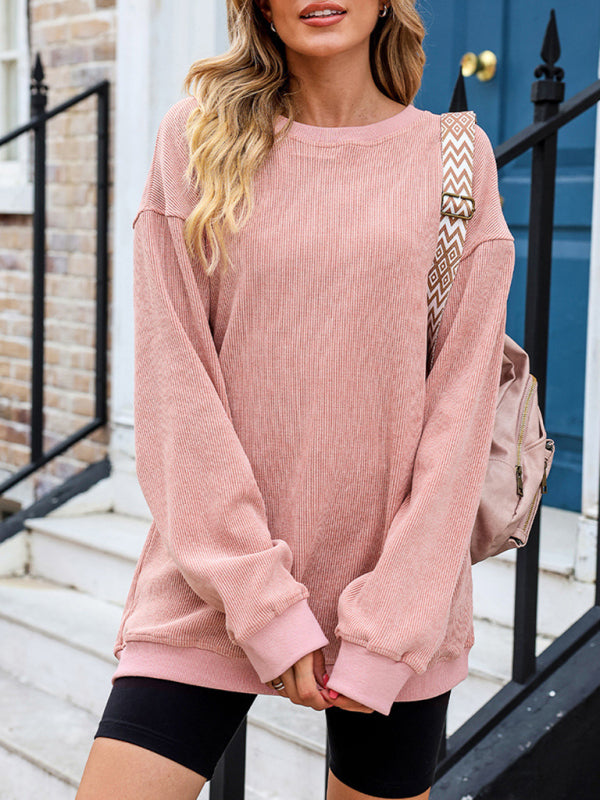Sarah's Ribbed Knit Loose Sweatshirt Blue Zone Planet