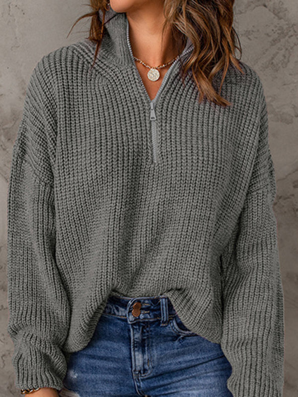Aubrey's Zippered Turtleneck Pullover Sweater Blue Zone Planet