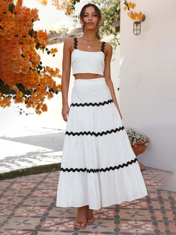 Women's two-color spliced suspender top ➕ two-piece spliced long skirt BLUE ZONE PLANET